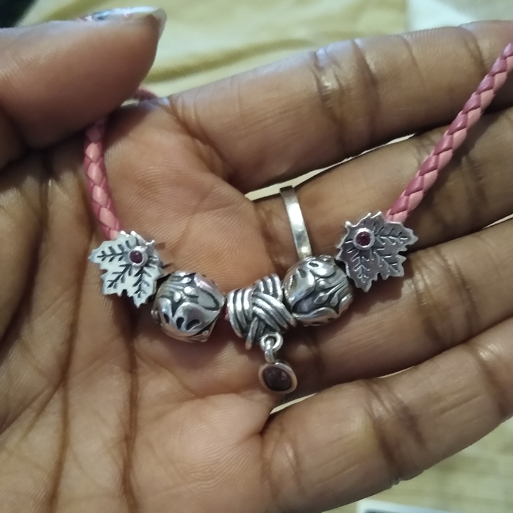 Authentic Pandora necklace / double leather bracel